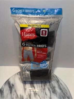 Hanes  6 pack Boxer Briefs Men's S Tagless Cool Comfort Soft Waistband Underwear